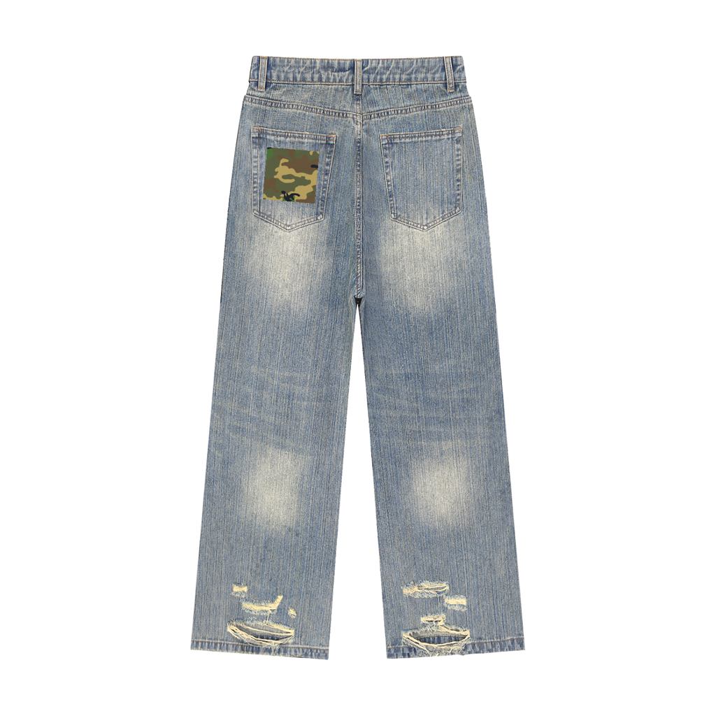 Kings Couture Camo Vintage Wash Distressed Denim Jeans
