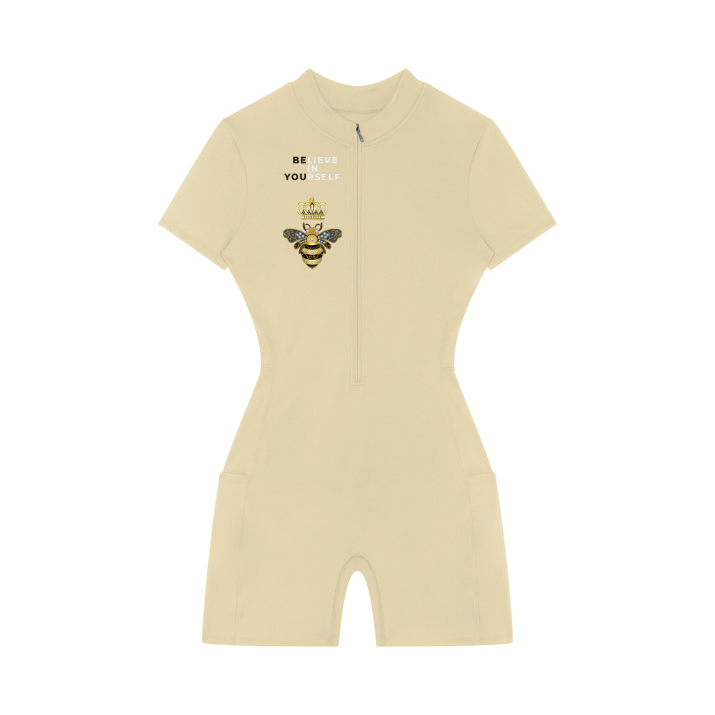 "BEE"live in yourself Quarter-Zip Short Sleeve Romper