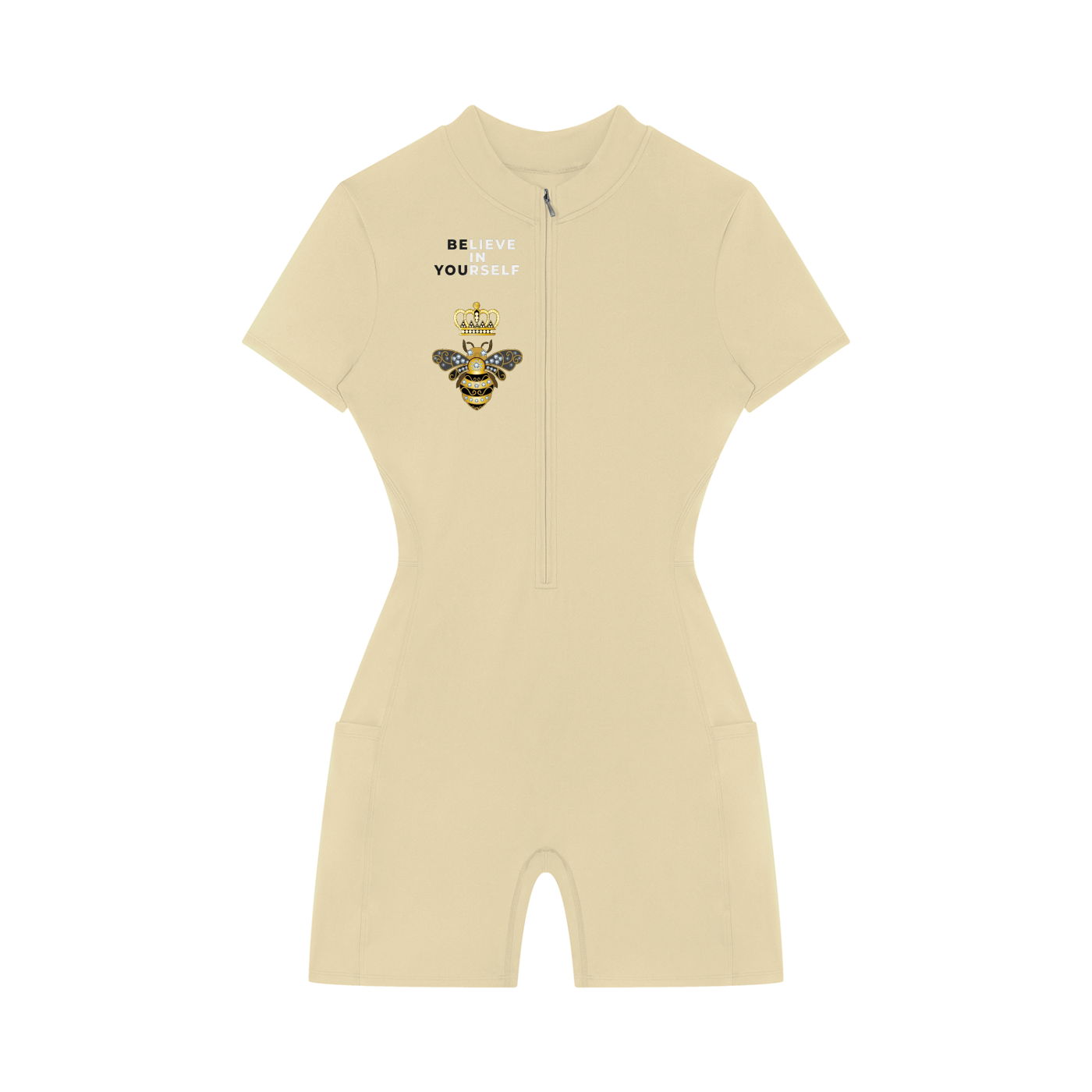 "BEE"live in yourself Quarter-Zip Short Sleeve Romper