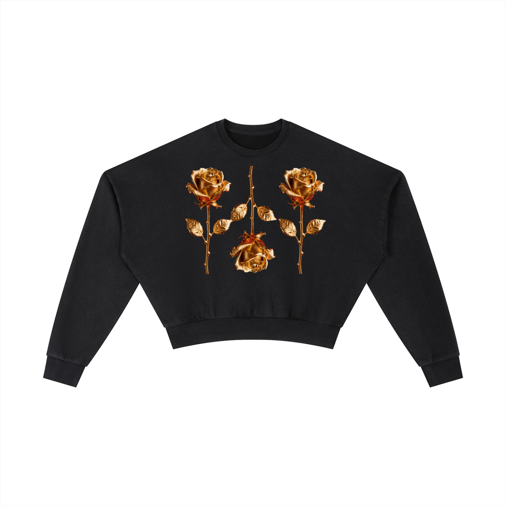 Gold Roses Vintage Washed Cropped Sweatshirt