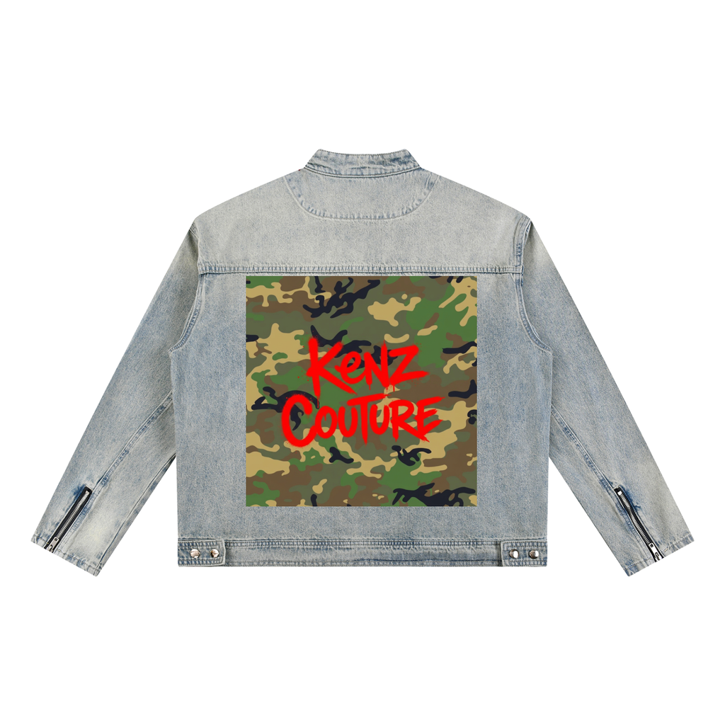 Kings Couture Camo & Vintage Wash Zip Denim Jacket