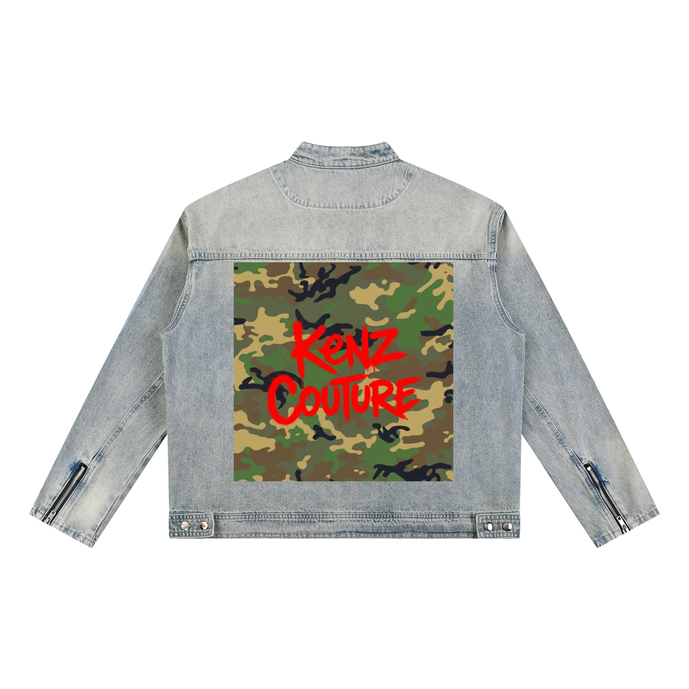 Kings Couture Camo & Vintage Wash Zip Denim Jacket