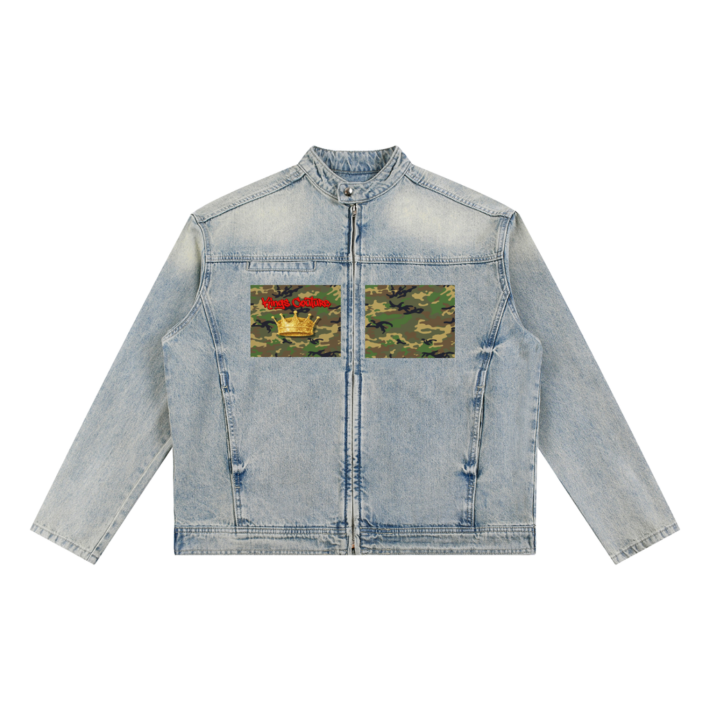 Kings Couture Camo & Vintage Wash Zip Denim Jacket
