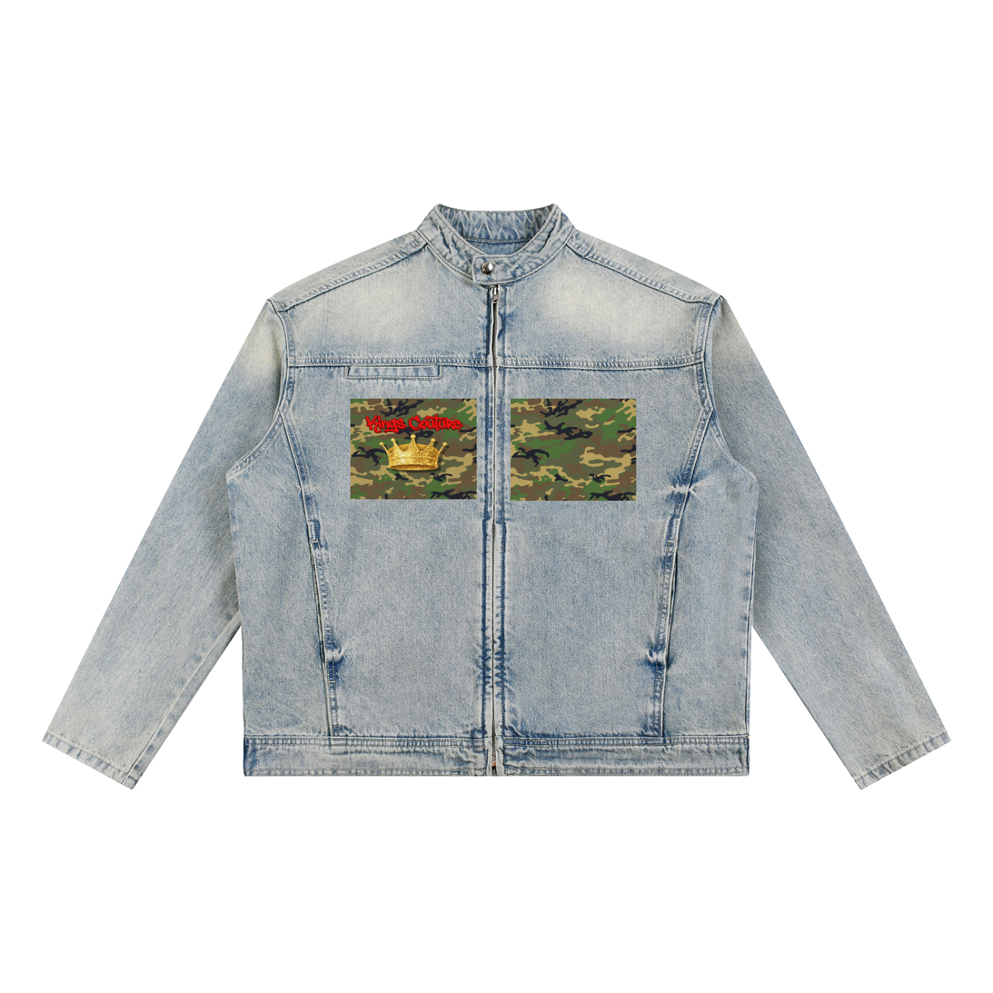 Kings Couture Camo & Vintage Wash Zip Denim Jacket