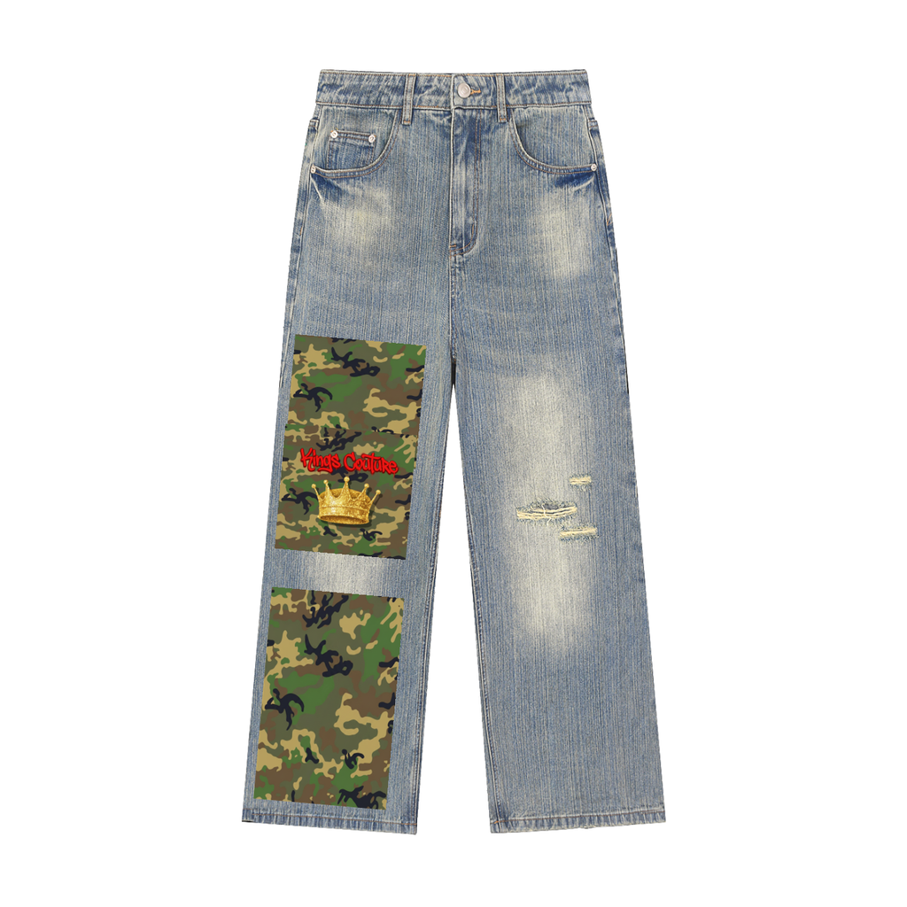 Kings Couture Camo Vintage Wash Distressed Denim Jeans